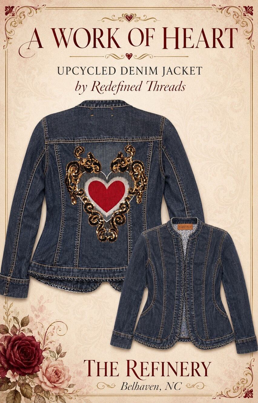 OOAK Upcycled Denim Jacket Sequins Artsy Victorian Sz M Universal Threads